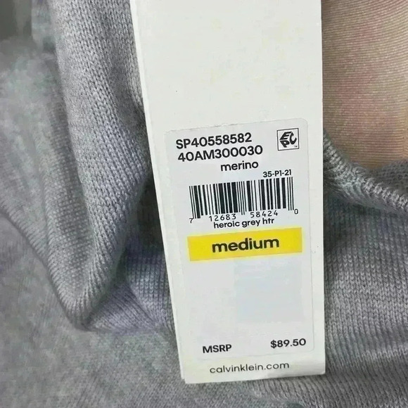 Calvin Klein NWT New Extra Fine Merino Wool Heroic Gray Men's Size Medium - Picture 7 of 8